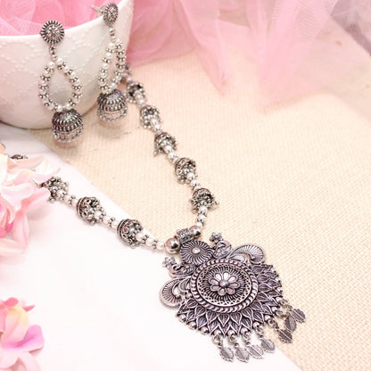 BANJARA PENDANT SET-JHUMKI PATTERN-PEACOCK PATTERN-WHITE -Charms & Pendants