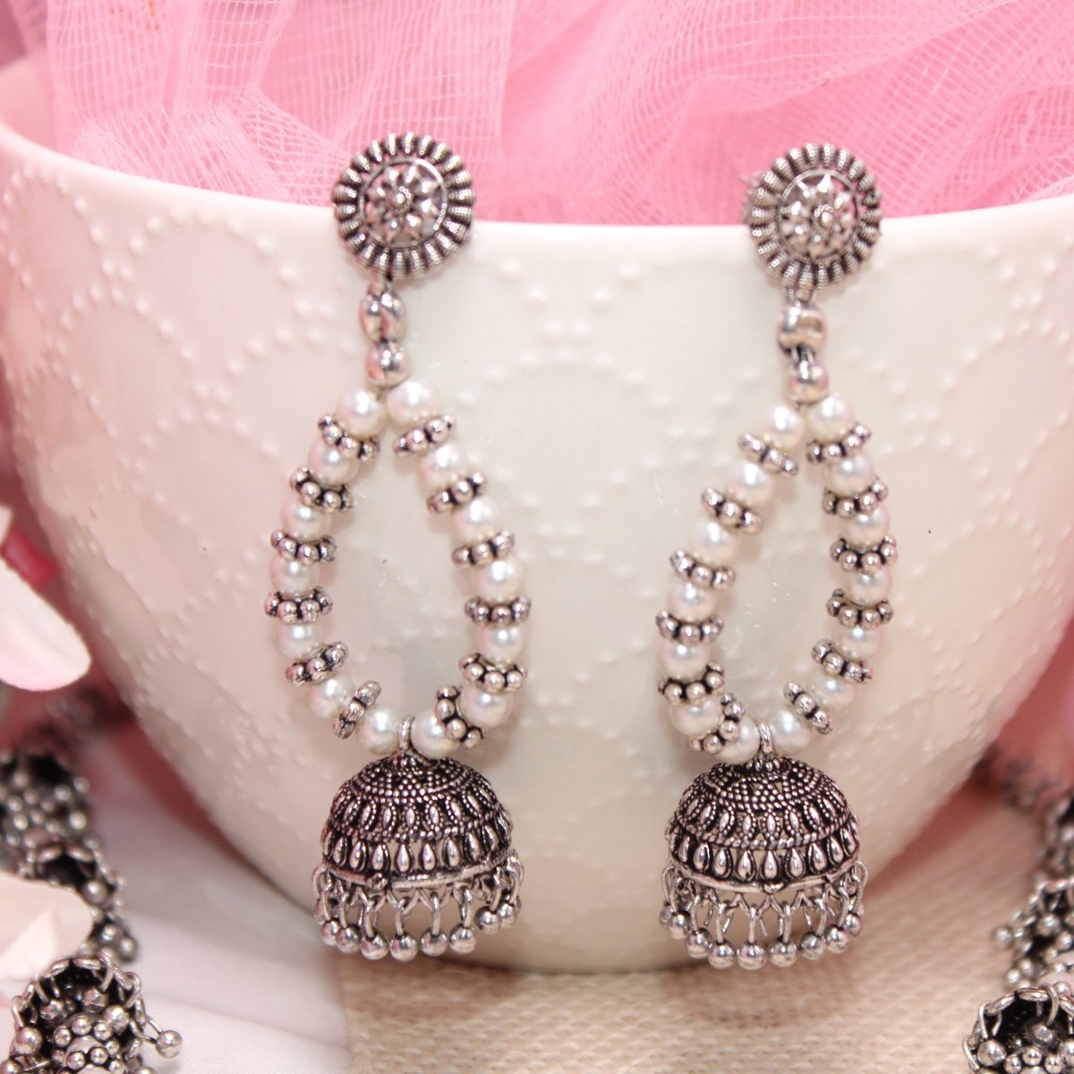 BANJARA PENDANT SET-JHUMKI PATTERN-PEACOCK PATTERN-WHITE -Charms & Pendants