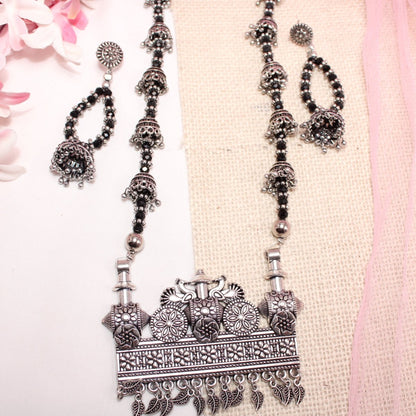 BANJARA PENDANT SET-JHUMKI PATTERN-RECTANGULAR PATTERN-BLACK -Charms & Pendants