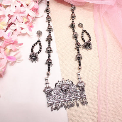 BANJARA PENDANT SET-JHUMKI PATTERN-RECTANGULAR PATTERN-BLACK -Charms & Pendants