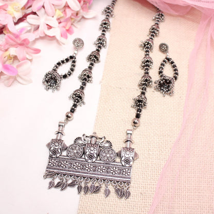 BANJARA PENDANT SET-JHUMKI PATTERN-RECTANGULAR PATTERN-BLACK -Charms & Pendants