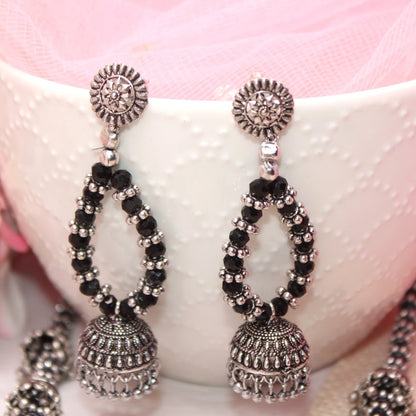 BANJARA PENDANT SET-JHUMKI PATTERN-SQUARE-BLACK -Charms & Pendants