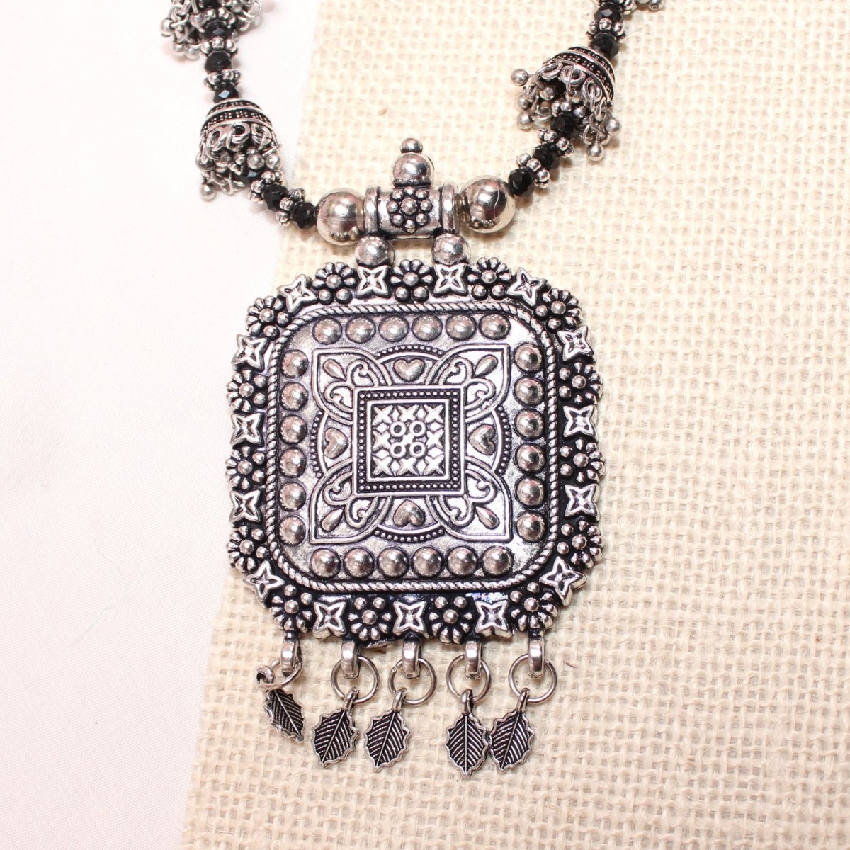 BANJARA PENDANT SET-JHUMKI PATTERN-SQUARE-BLACK -Charms & Pendants