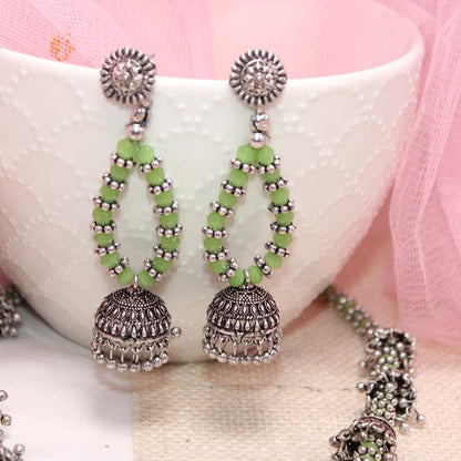 BANJARA PENDANT SET-JHUMKI PATTERN-SQUARE-GREEN -Charms & Pendants