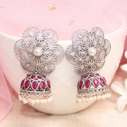 BIG FLOWER JAALI JHUMKA- MAGENTA -EARRING