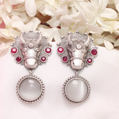 BIG NANDI FACE WITH MONALISA STONE EARRING-GREY -EARRING