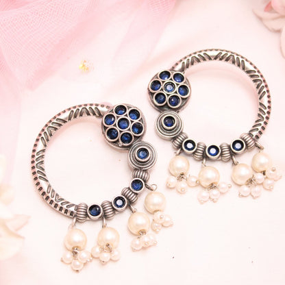 BIG RING EARRINGS-BLUE -Earrings