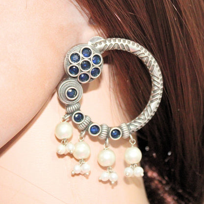 BIG RING EARRINGS-BLUE -Earrings