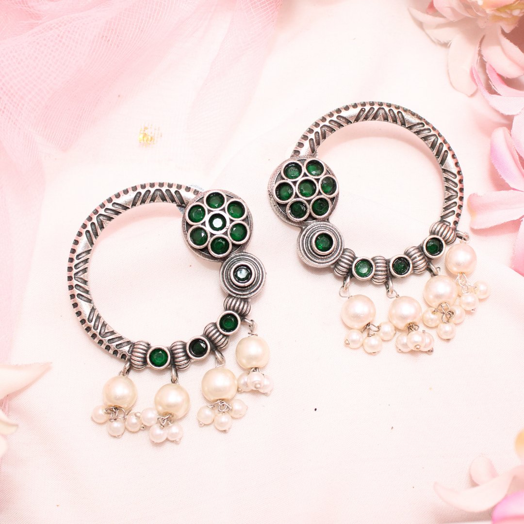 BIG RING EARRINGS-GREEN -Earrings