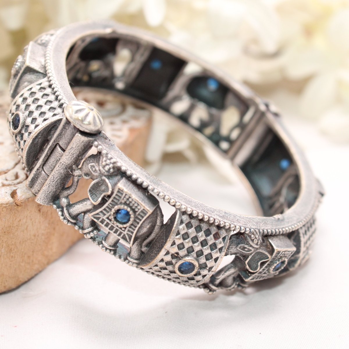 BOHO ELEPHANT KADA BLUE STONE MATTE FINISH-SINGLE KADA -kada