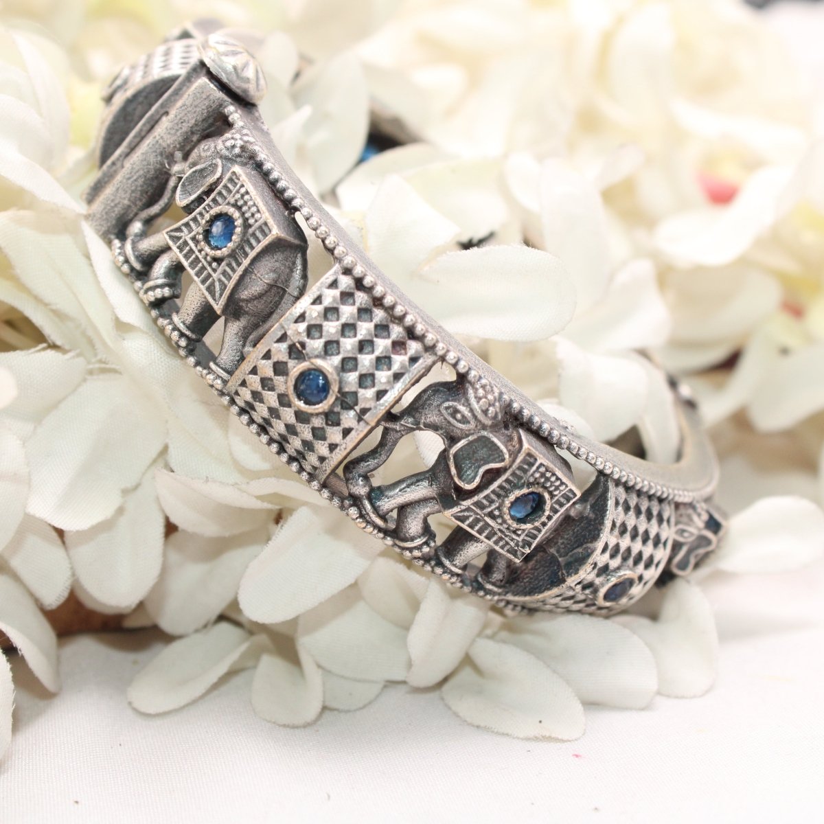 BOHO ELEPHANT KADA BLUE STONE MATTE FINISH-SINGLE KADA -kada