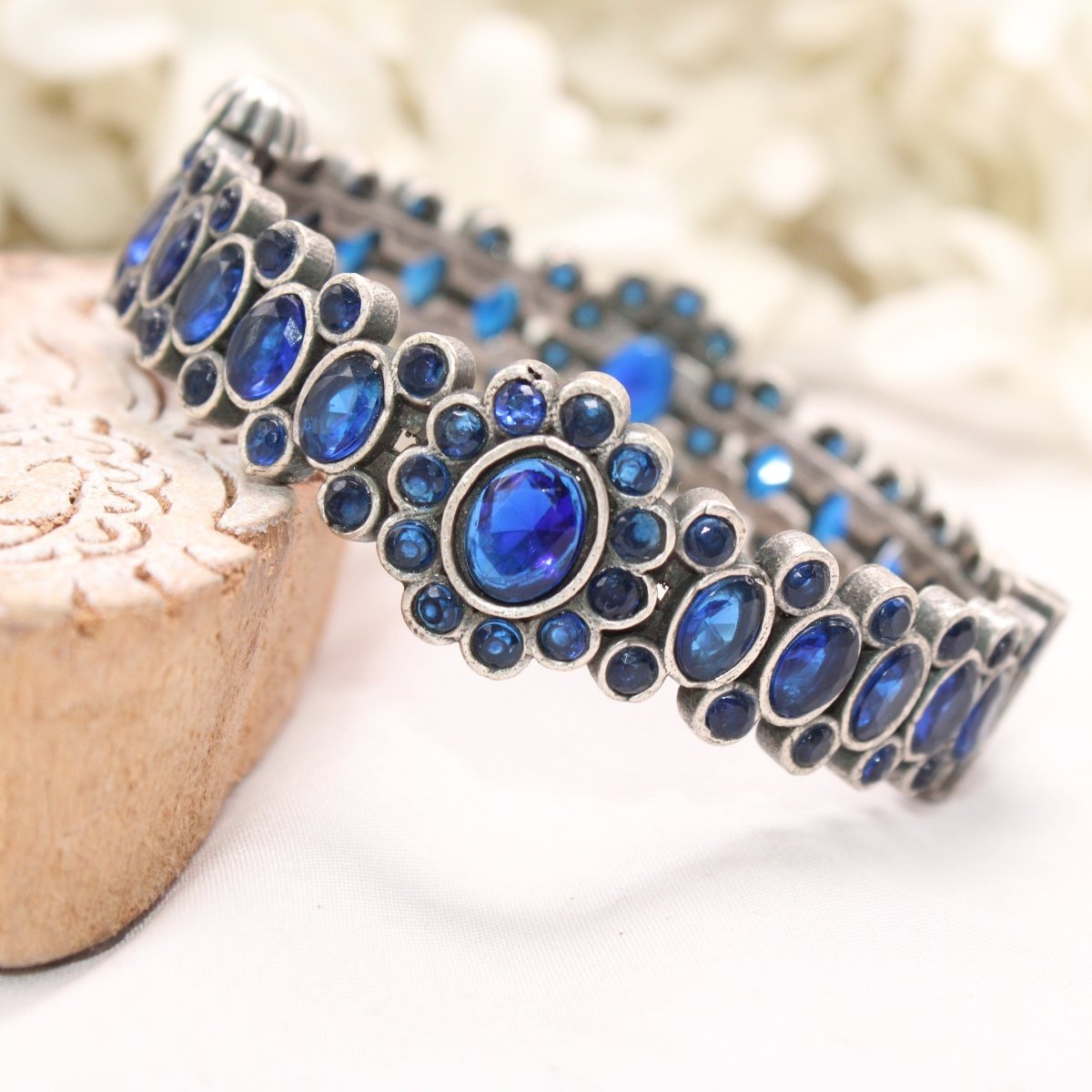 BOHO OVAL STONE KADA BLUE STONE MATTE FINISH-SINGLE KADA -kada