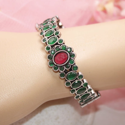 BOHO OVAL STONE KADA GREEN WITH RED STONE - SINGLE KADA - kada