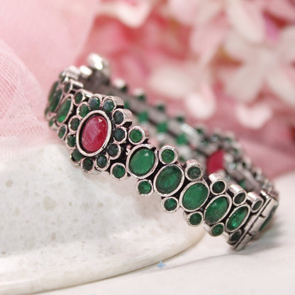 BOHO OVAL STONE KADA GREEN WITH RED STONE - SINGLE KADA - kada