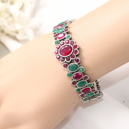 BOHO OVAL STONE KADA MAROON & GREEN STONE MATTE FINISH-SINGLE KADA -kada