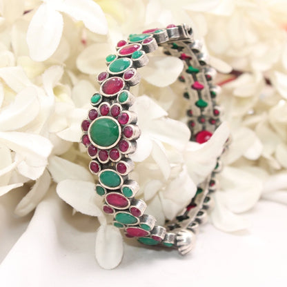 BOHO OVAL STONE KADA MAROON & GREEN STONE MATTE FINISH-SINGLE KADA -kada