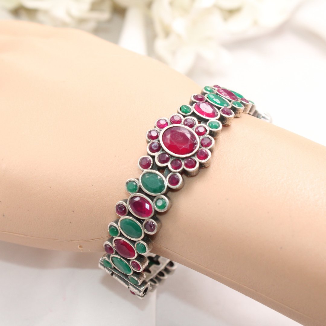 BOHO OVAL STONE KADA MAROON & GREEN STONE MATTE FINISH-SINGLE KADA -kada