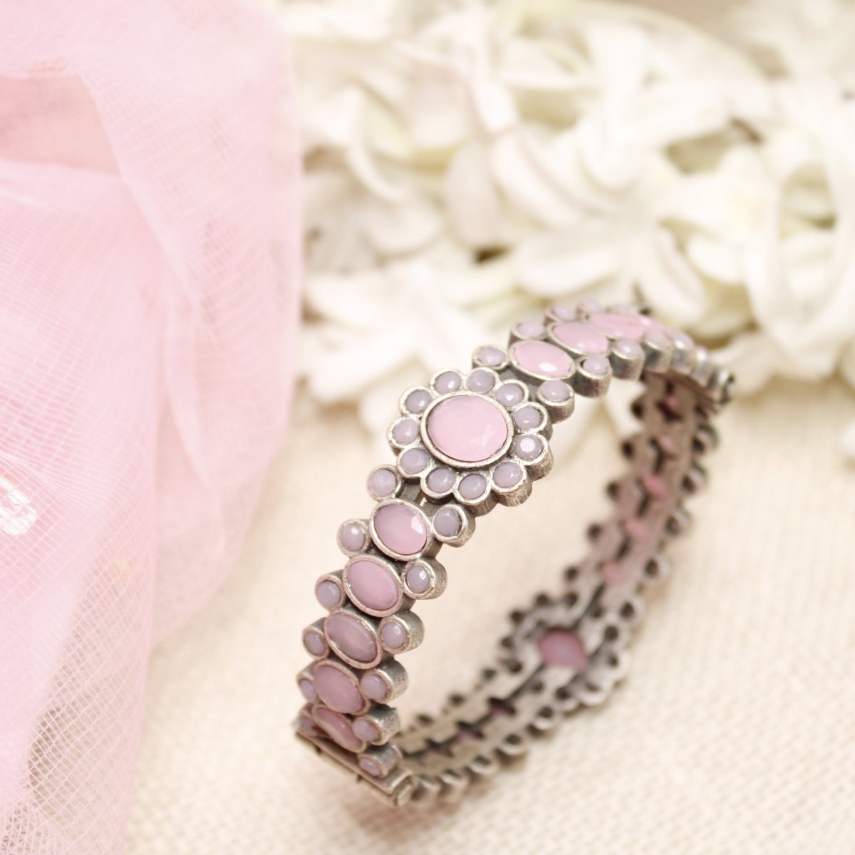 BOHO OVAL STONE KADA PINK STONE MATTE FINISH-SINGLE KADA -kada