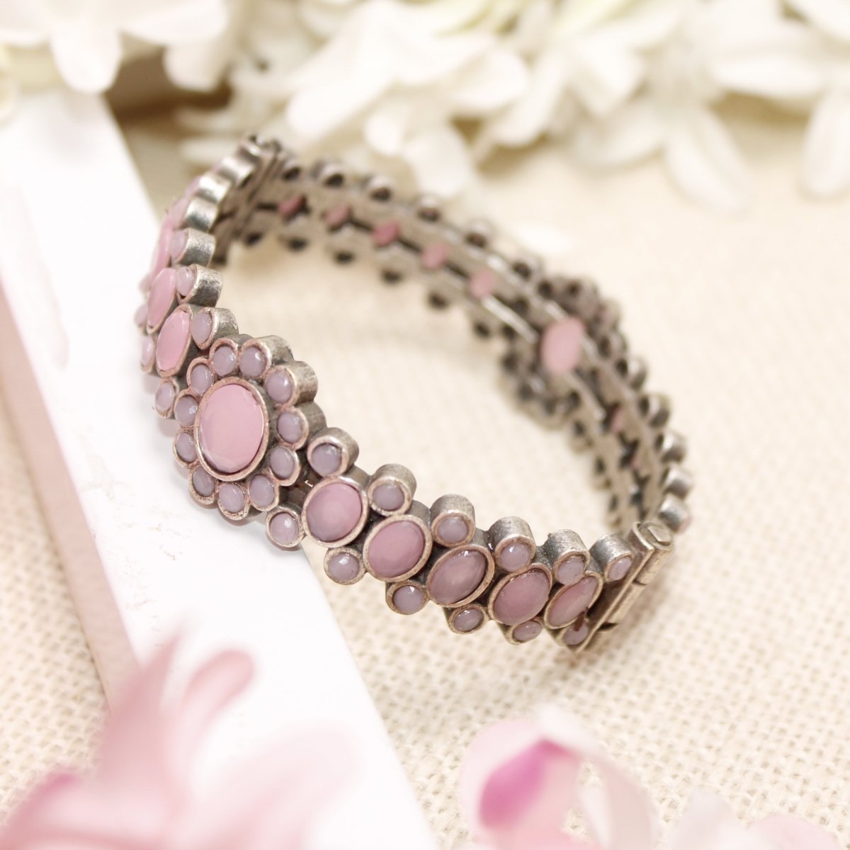 BOHO OVAL STONE KADA PINK STONE MATTE FINISH-SINGLE KADA -kada