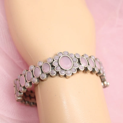 BOHO OVAL STONE KADA PINK STONE MATTE FINISH-SINGLE KADA -kada