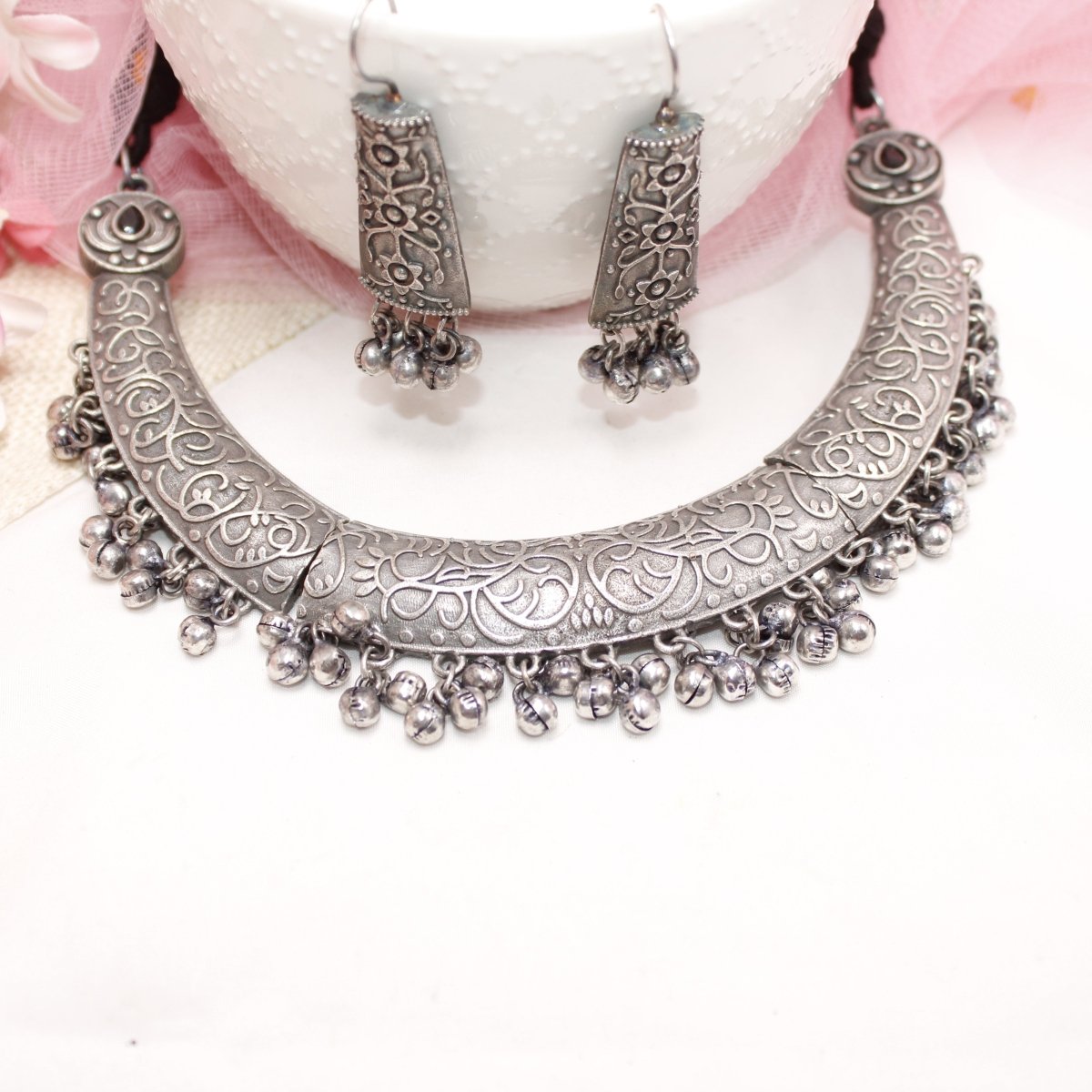 BOHO SILVER REPLICA HASLI NECKLACE-BLACK -Necklaces