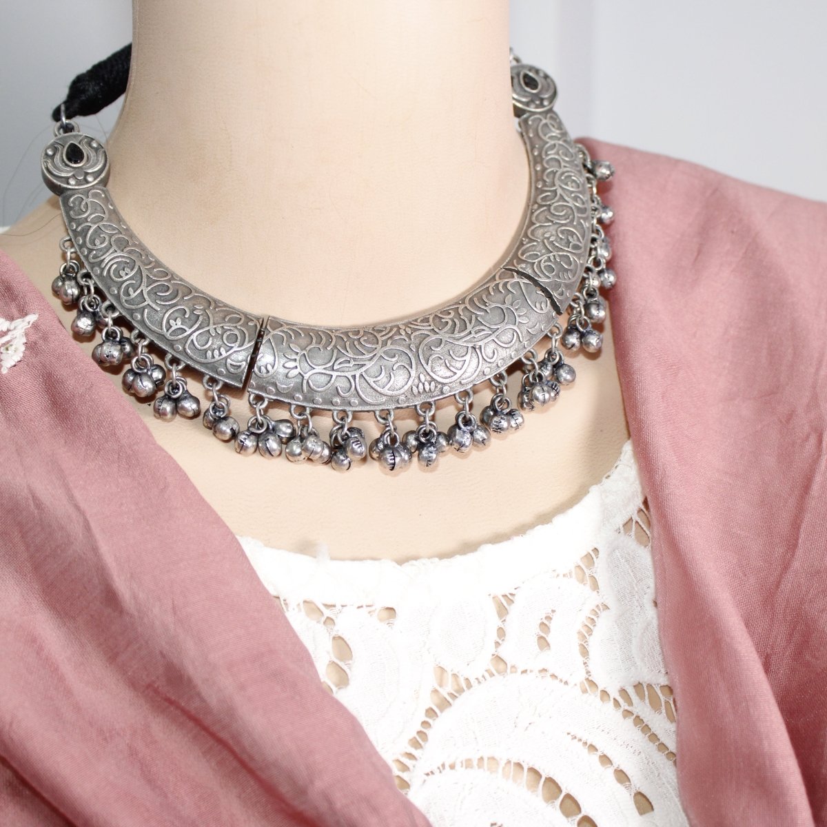 BOHO SILVER REPLICA HASLI NECKLACE-BLACK -Necklaces