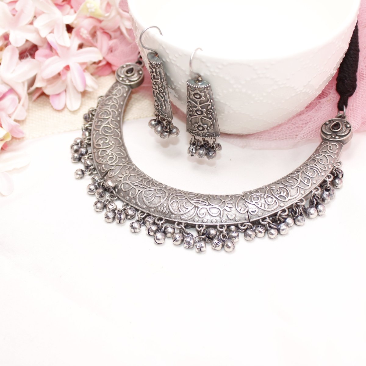 BOHO SILVER REPLICA HASLI NECKLACE-BLACK -Necklaces