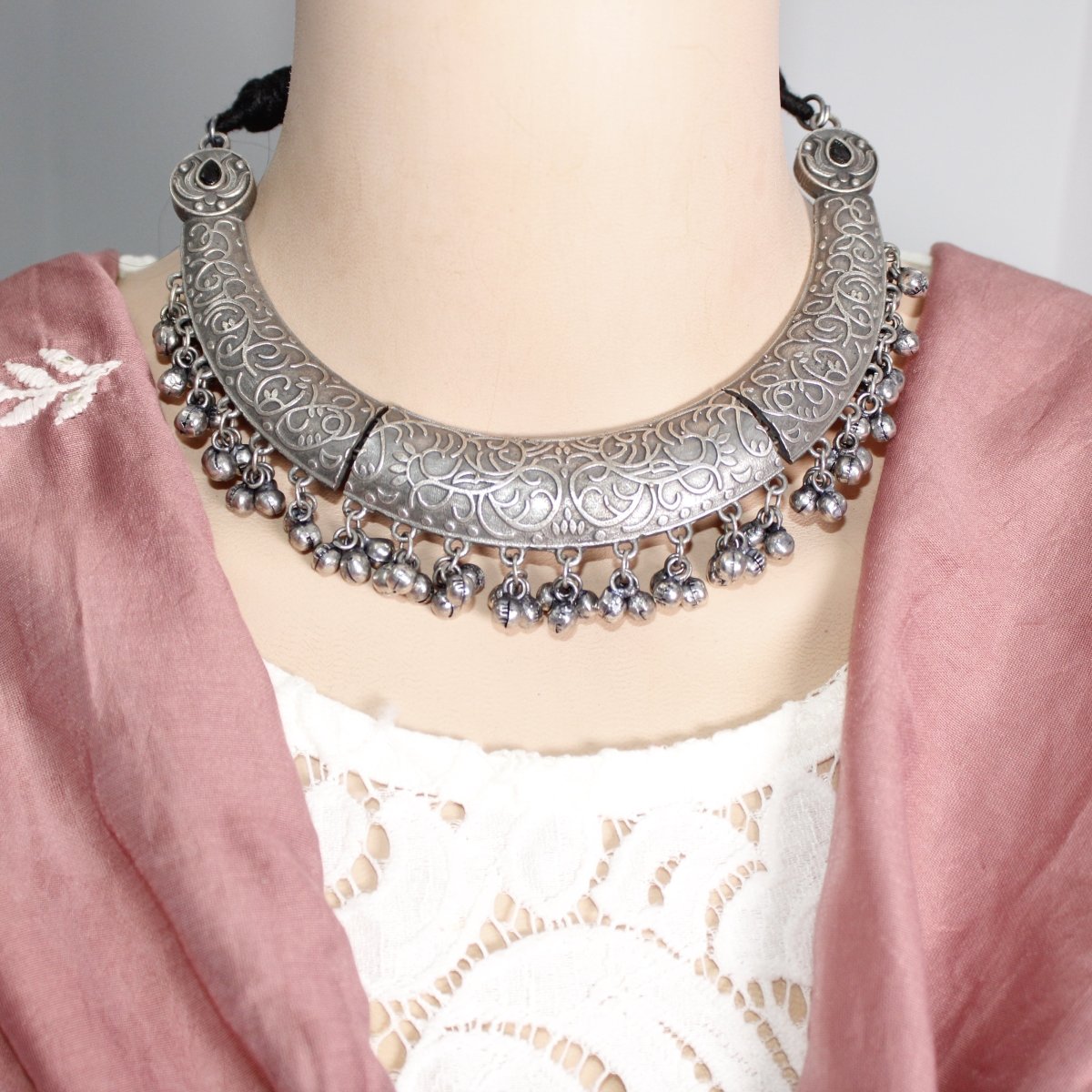 BOHO SILVER REPLICA HASLI NECKLACE-BLACK -Necklaces