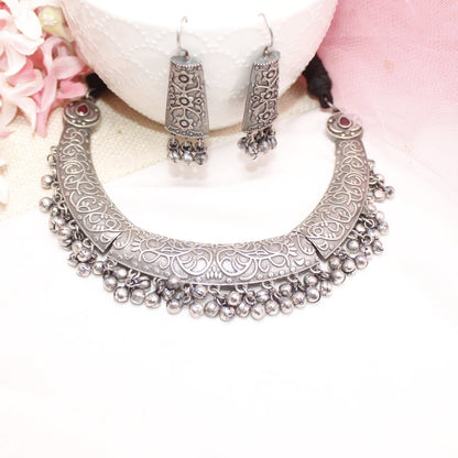 BOHO SILVER REPLICA HASLI NECKLACE-RED -Necklaces