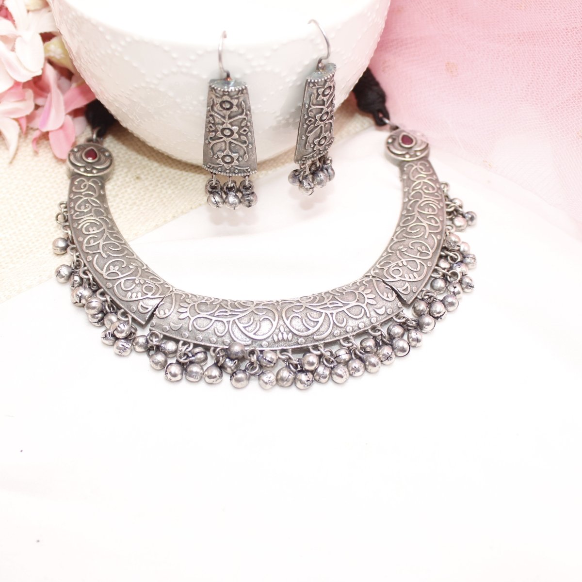 BOHO SILVER REPLICA HASLI NECKLACE-RED -Necklaces