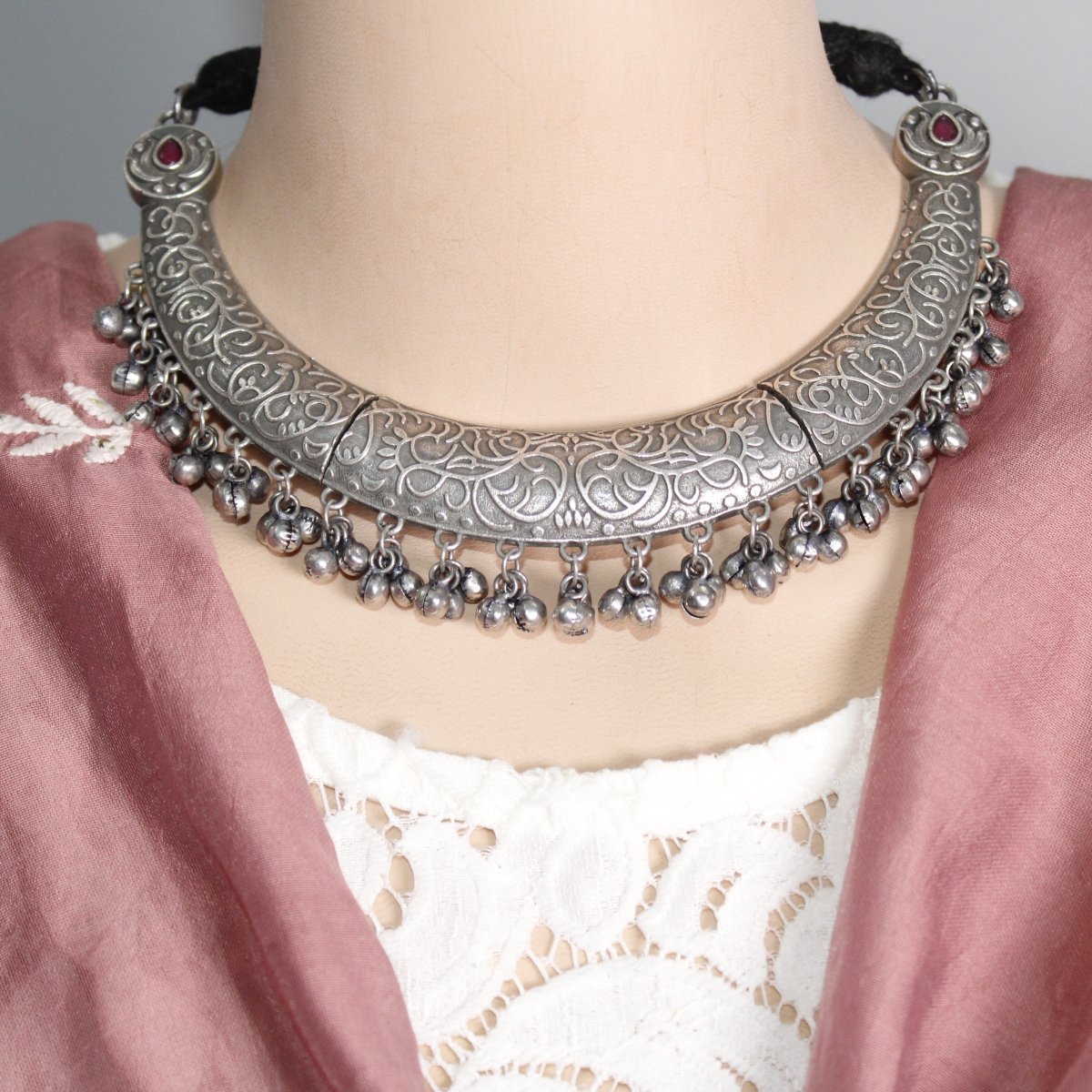 BOHO SILVER REPLICA HASLI NECKLACE-RED -Necklaces