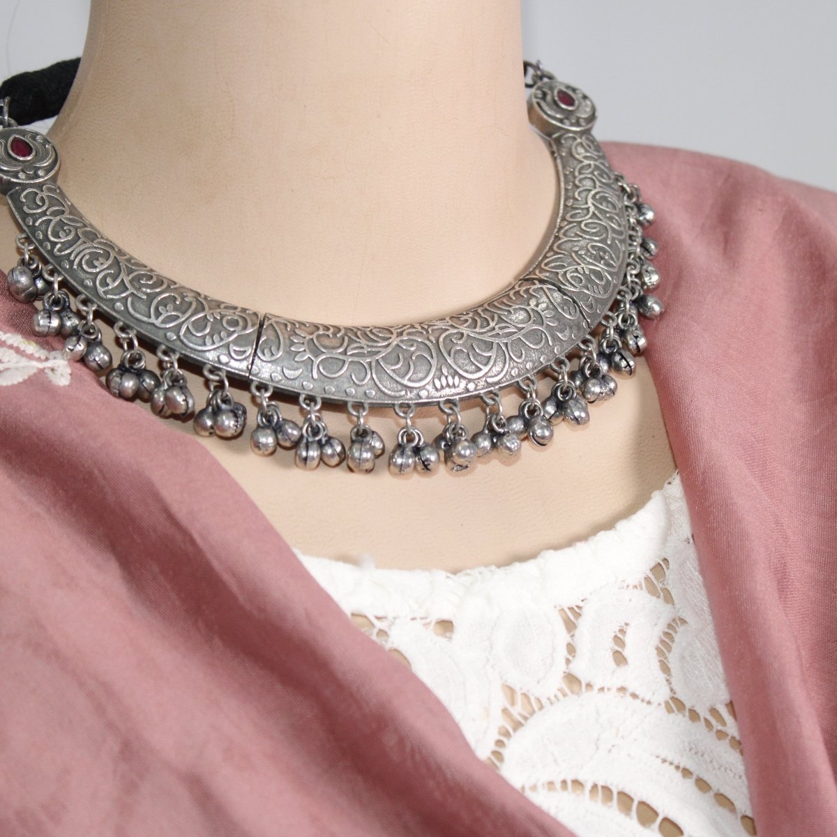 BOHO SILVER REPLICA HASLI NECKLACE-RED -Necklaces