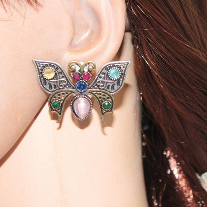 BUTTERFLY DUAL-TONE WITH STONE STUD-MULTICOLOUR -EARRING