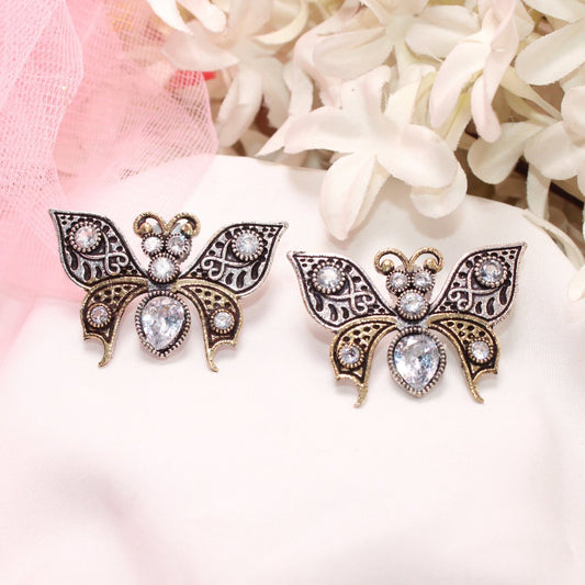 BUTTERFLY DUAL-TONE WITH STONE STUD-TRANSPARENT -EARRING