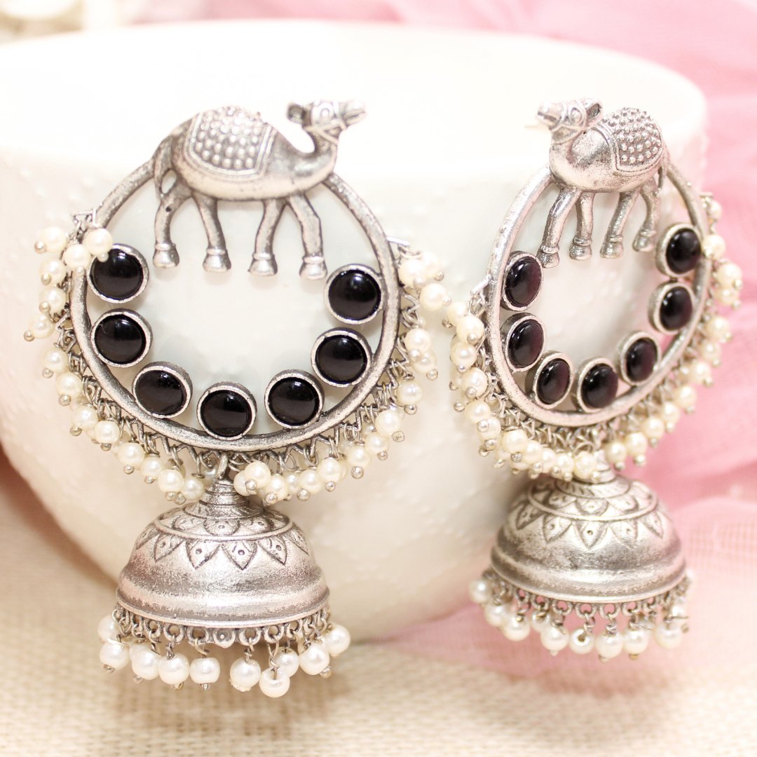 CAMEL BAALI JHUMKA - BLACK - EARRING