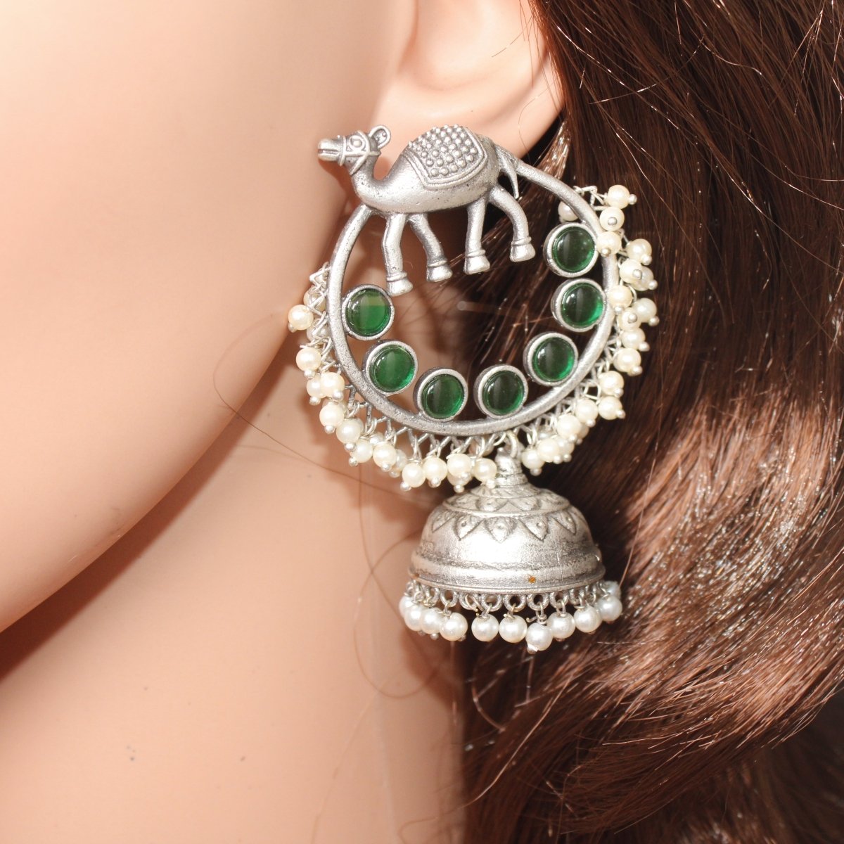 CAMEL BAALI JHUMKA - GREEN - EARRING