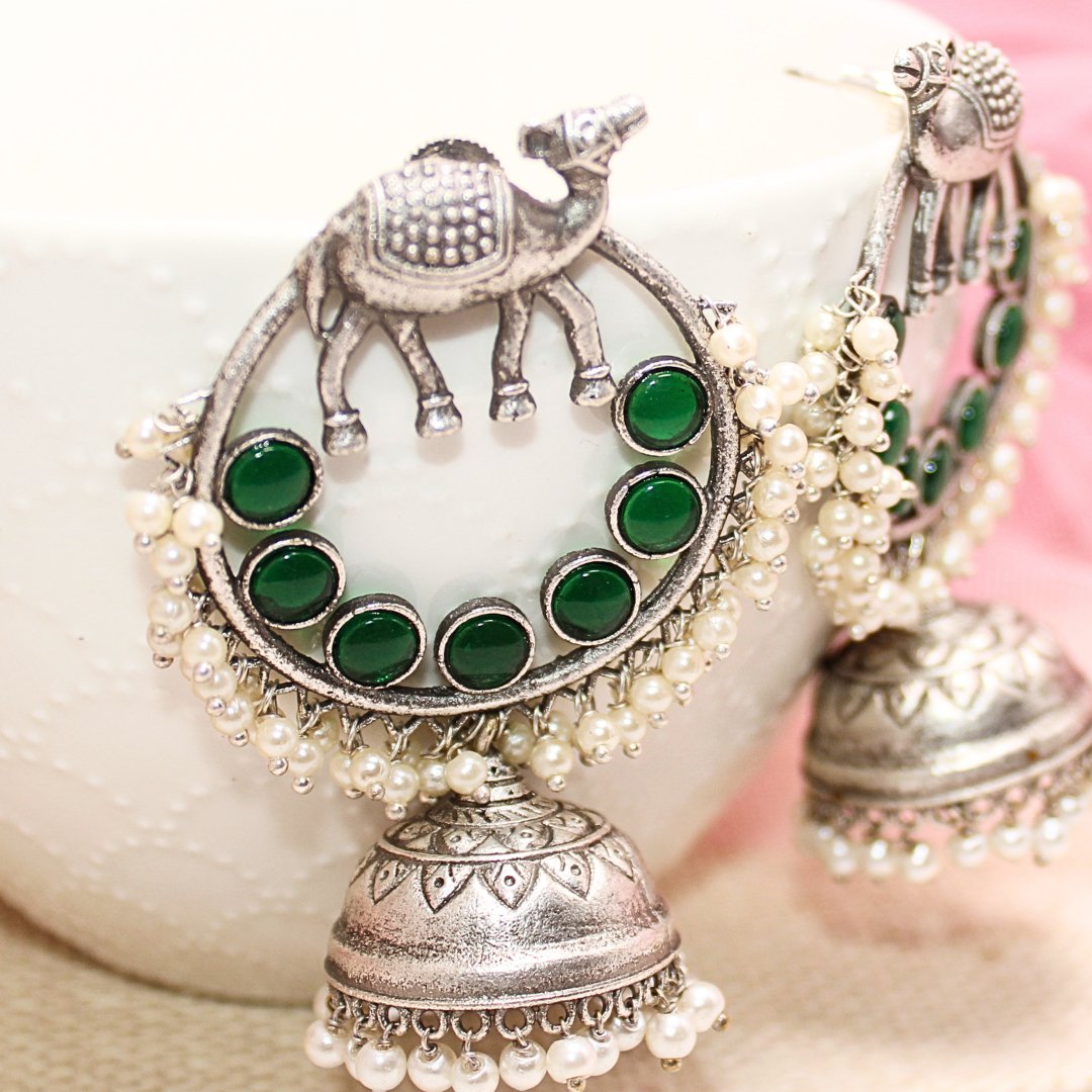 CAMEL BAALI JHUMKA - GREEN - EARRING