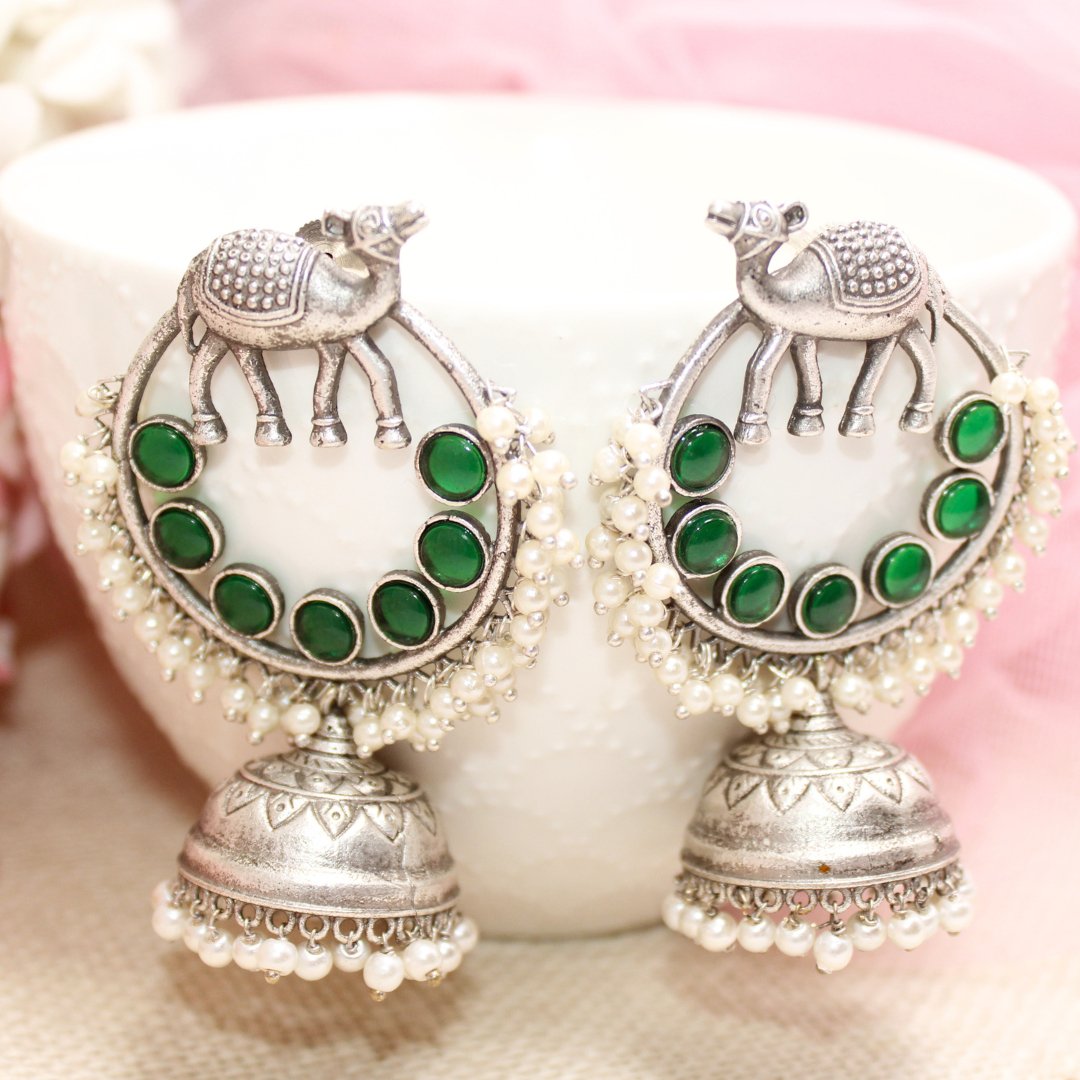 CAMEL BAALI JHUMKA - GREEN - EARRING