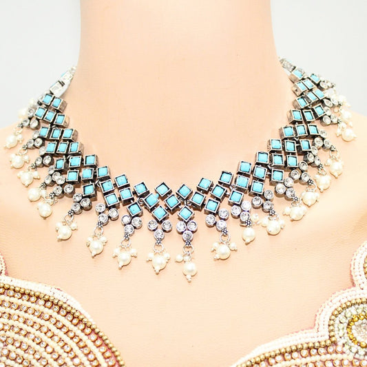 CRYSTAL NECKLACE SET-BLUE -Necklaces