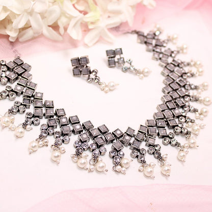 CRYSTAL NECKLACE SET-GREY -Necklaces