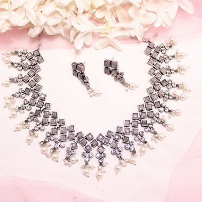 CRYSTAL NECKLACE SET-GREY -Necklaces