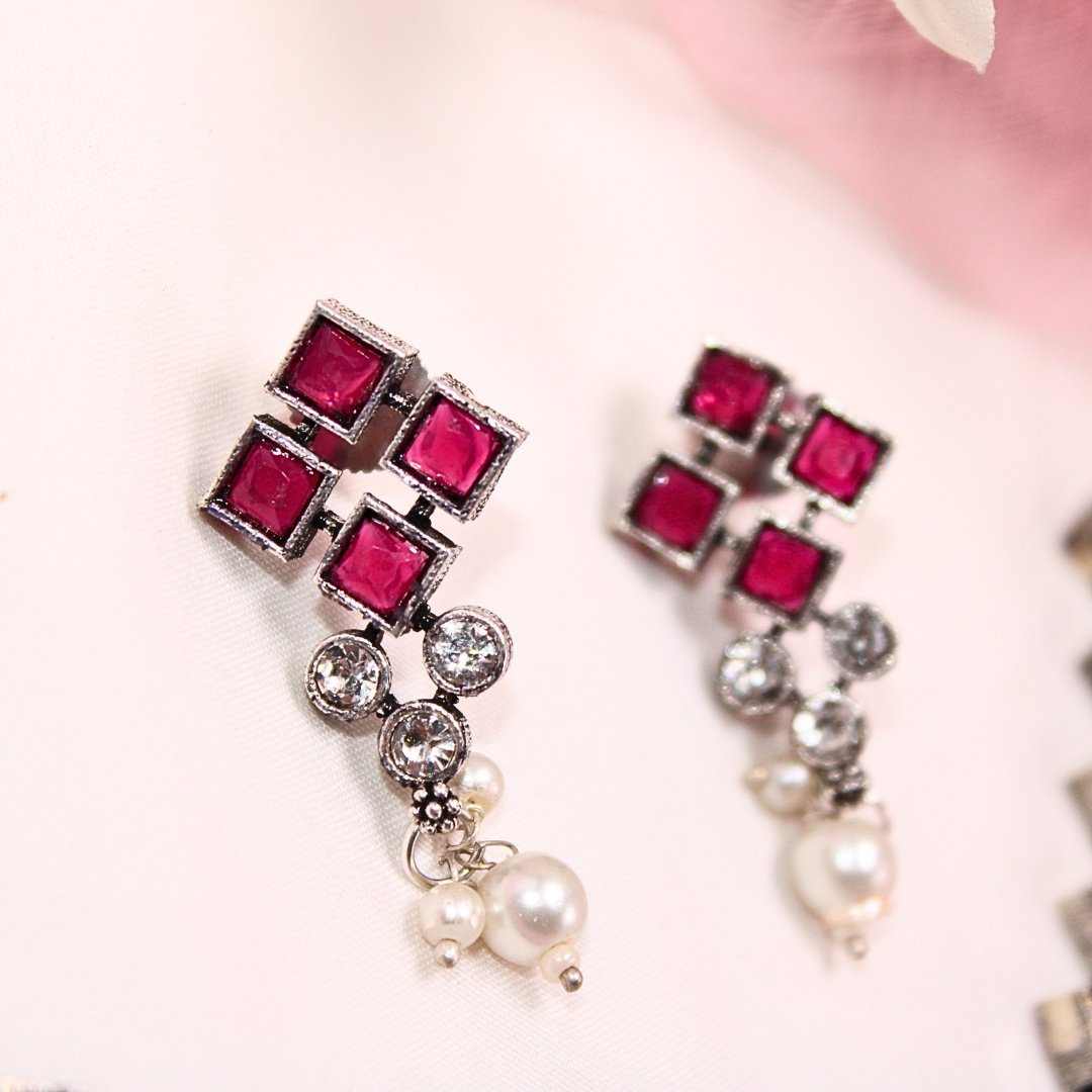 CRYSTAL NECKLACE SET-MAGENTA -Necklaces