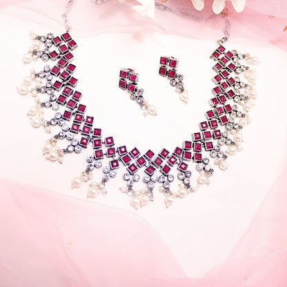 CRYSTAL NECKLACE SET-MAGENTA -Necklaces