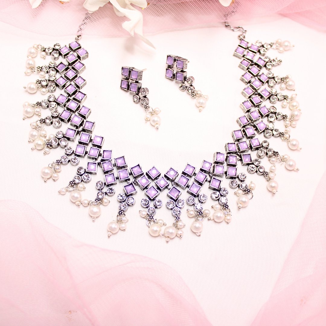 CRYSTAL NECKLACE SET-PURPLE -Necklaces