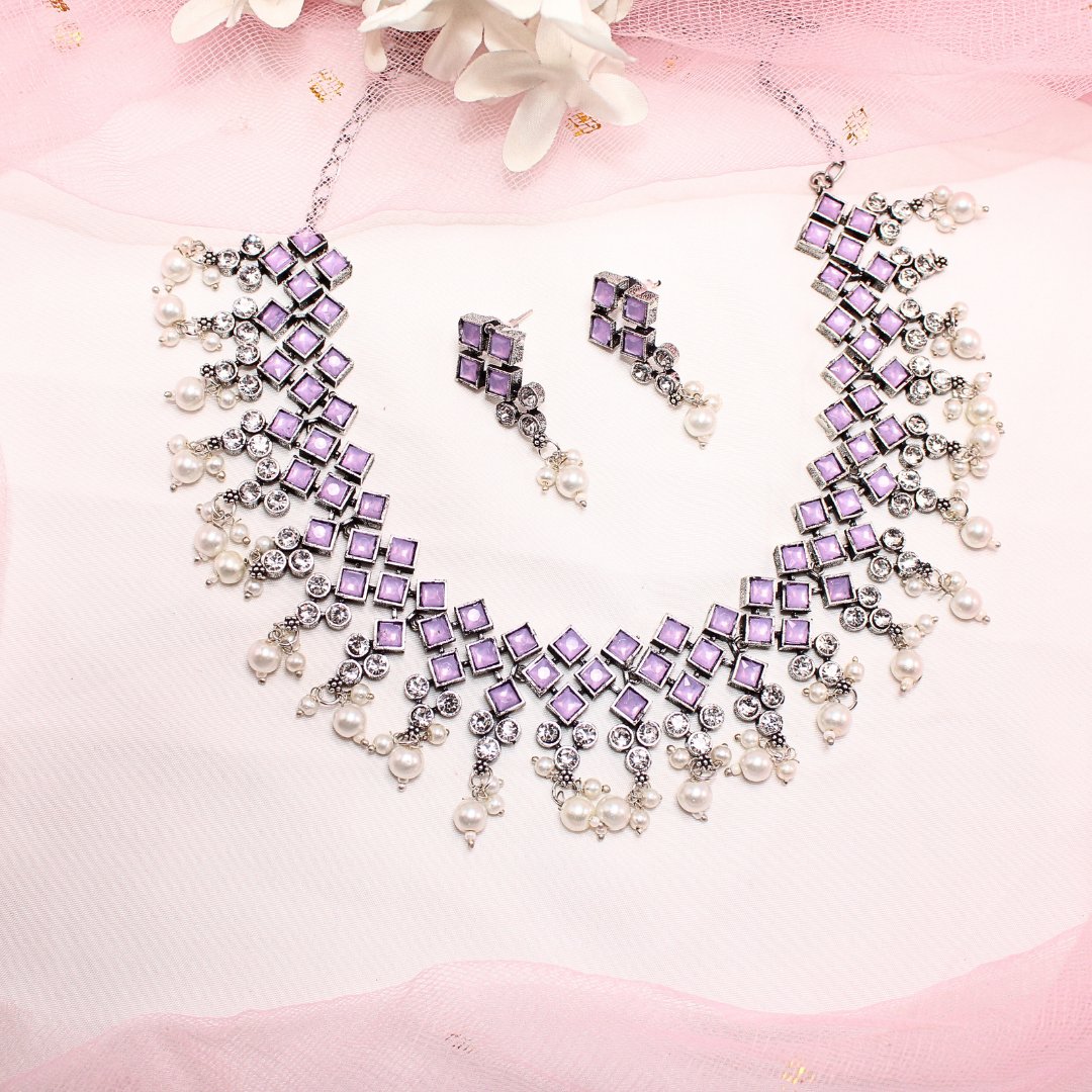 CRYSTAL NECKLACE SET-PURPLE -Necklaces