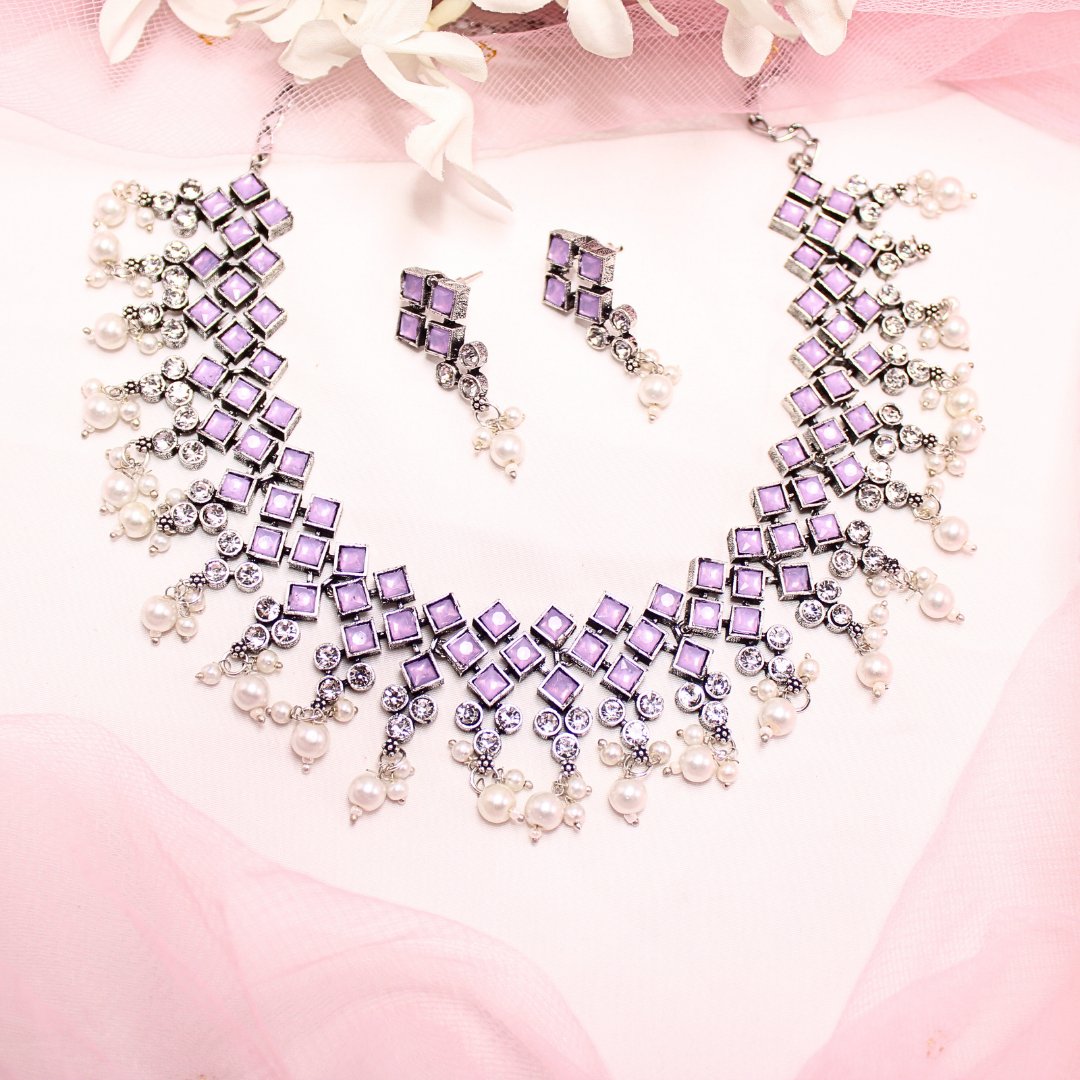 CRYSTAL NECKLACE SET-PURPLE -Necklaces