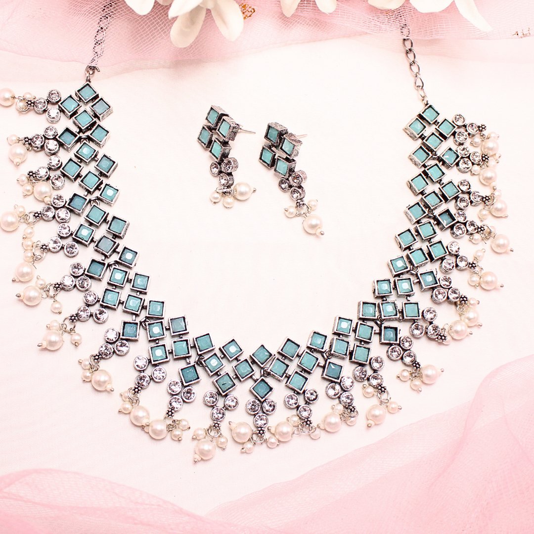 CRYSTAL NECKLACE SET-TURQUOISE -Necklaces