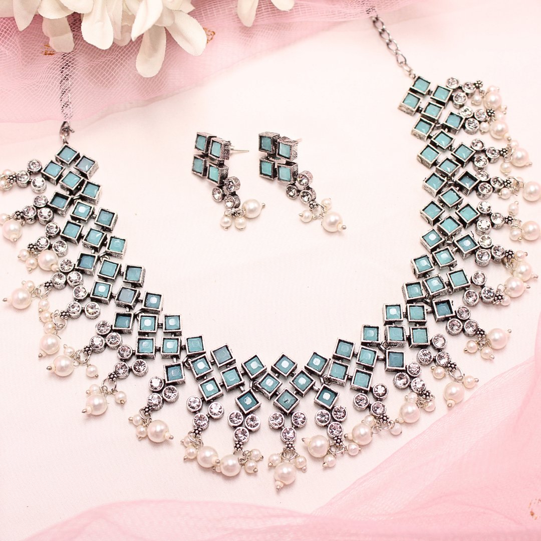 CRYSTAL NECKLACE SET-TURQUOISE -Necklaces