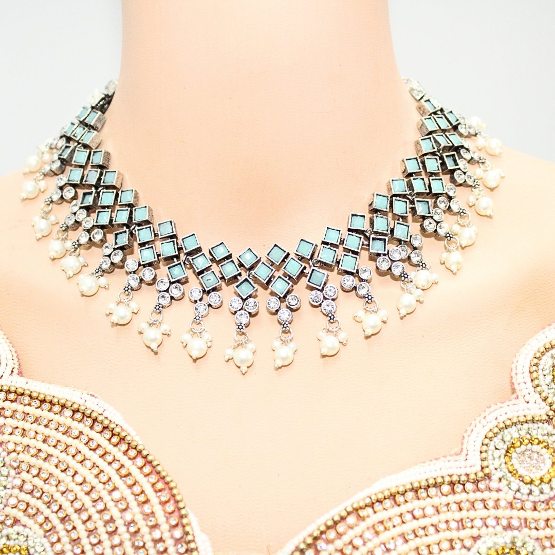 CRYSTAL NECKLACE SET-TURQUOISE -Necklaces