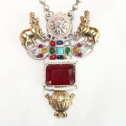 DUAL - TONE NANDI PENDANT SET - RED - Charms & Pendants